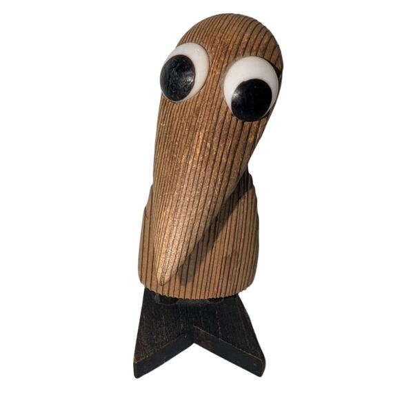 Vintage 1960s MCM Japanese Cryptomeria Heckle Jeckle Magpie Handcarved Figurine - Picture 1 of 7